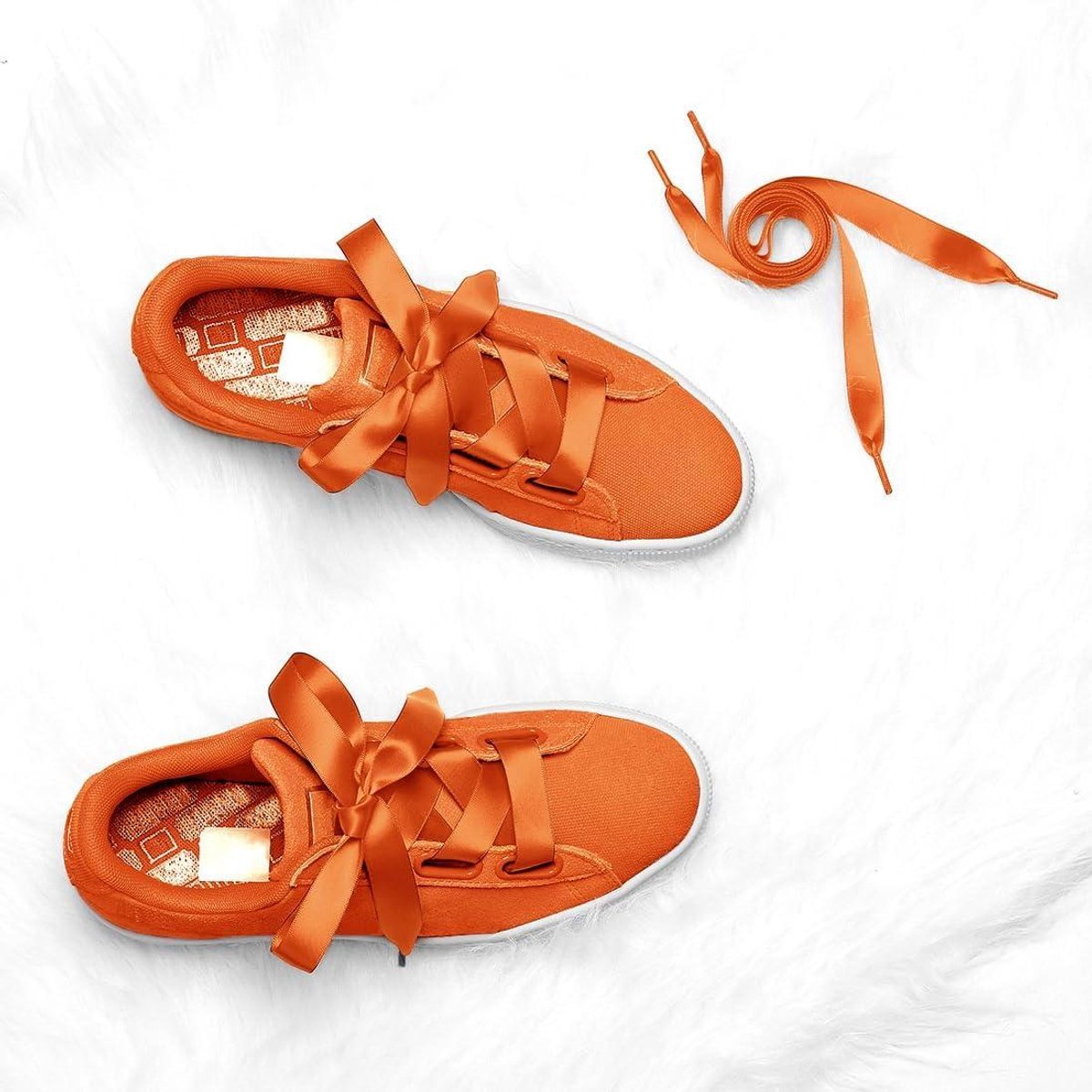 Allecto plus Satijnen platte band veterschoenen voor dames Oranje lengte