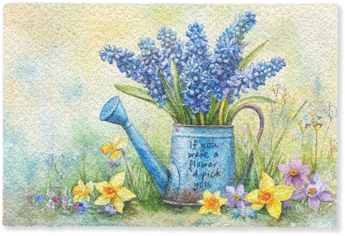 Deurmat 90x60 cm - Droogloopmat Lavendelbloemen - Quote - Gieter - Mat voor binnen - Schoo