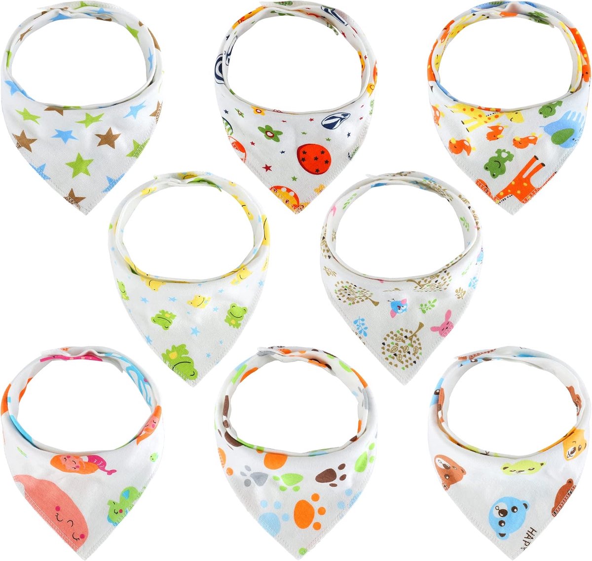 Image of 8 Biologische Katoenen Baby Slabbetjes Unisex - Absorberende Kwijlslabbetjes voor 0-36 Maanden