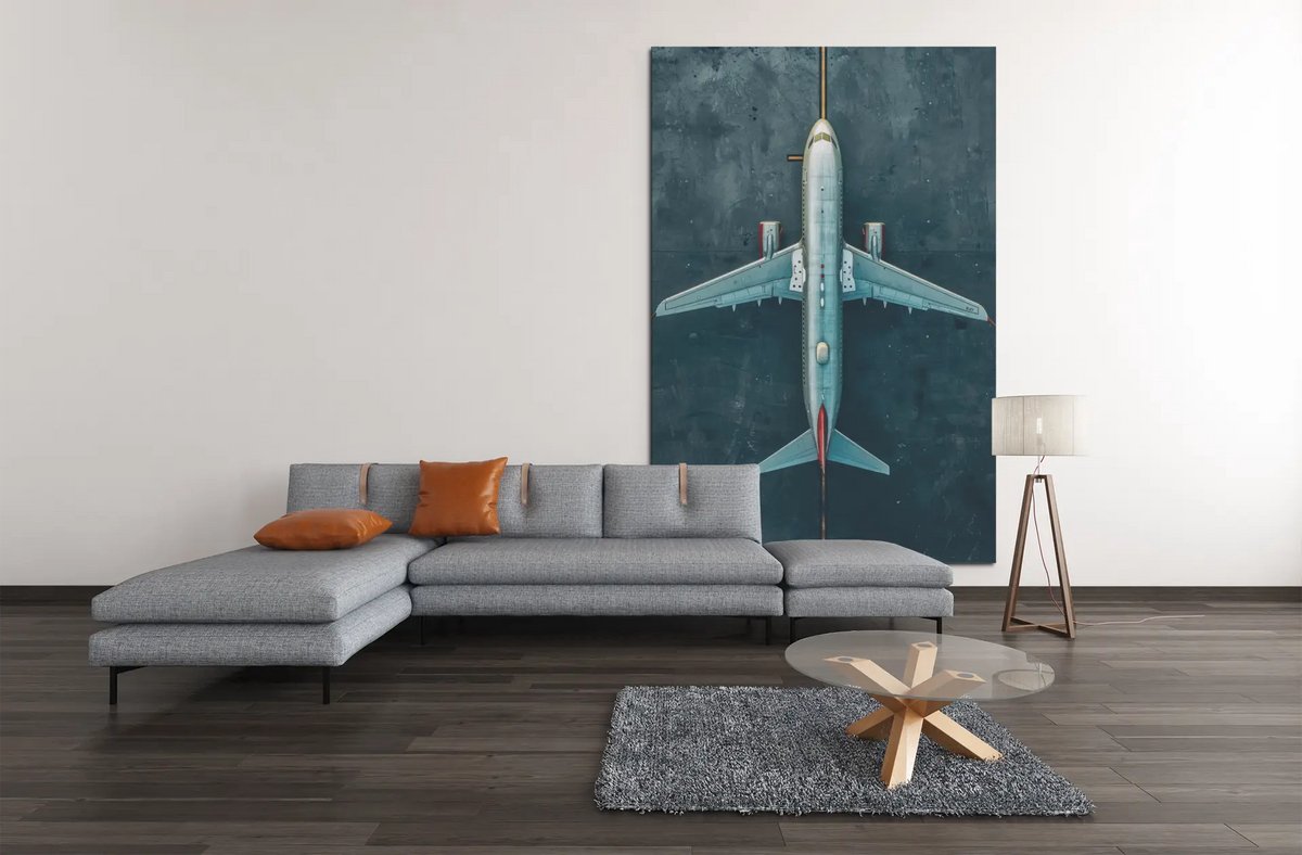 Trendex Global Canvas Schilderij - Vliegtuig van Bovenaf - 120x80x2 cm Grijs