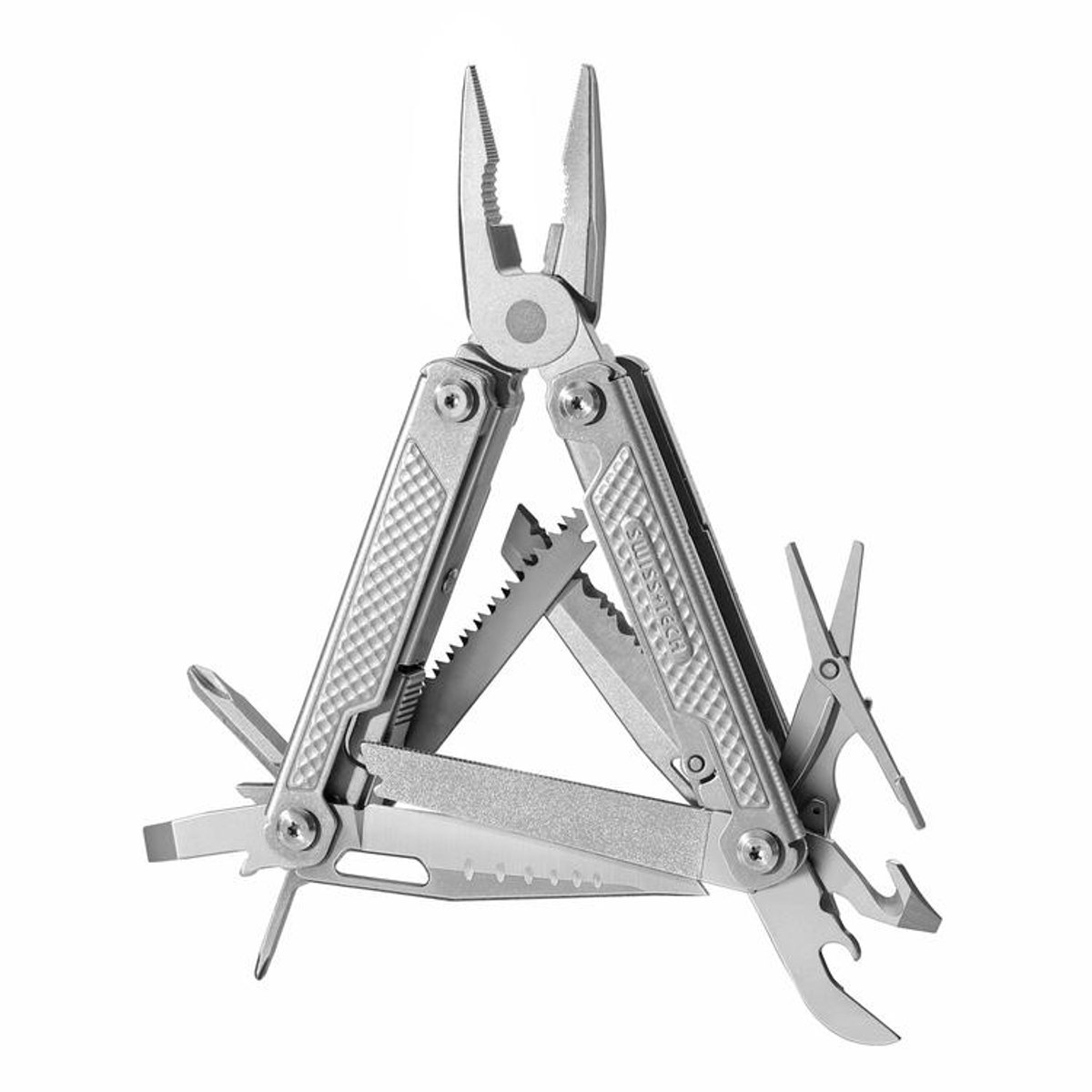 SWISS TECH ST021006 Multitool 17 in 1 RVS AUS 8 mes met veiligheidsvergrendeling