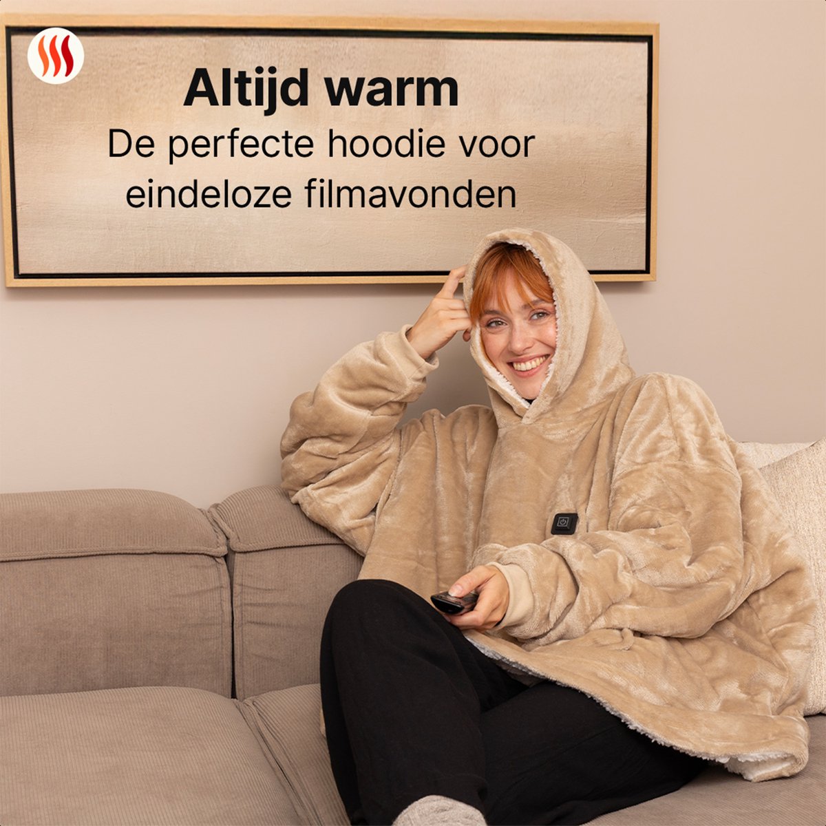 Seranova Verwarmde Hoodie Deken - Elektrische Snuggle Hoodie - Fleece Deken met mouwen - Unisex Verwarmde Trui - Zacht & Warm - Beige — cadeau in Elektronica - foto 2