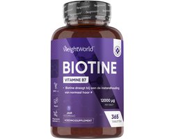 WeightWorld Biotine Haar Tabletten - 12.000 mcg - Voor sterk en glanzend haar - 365 vegan tabletten voor 1 jaar voorraad