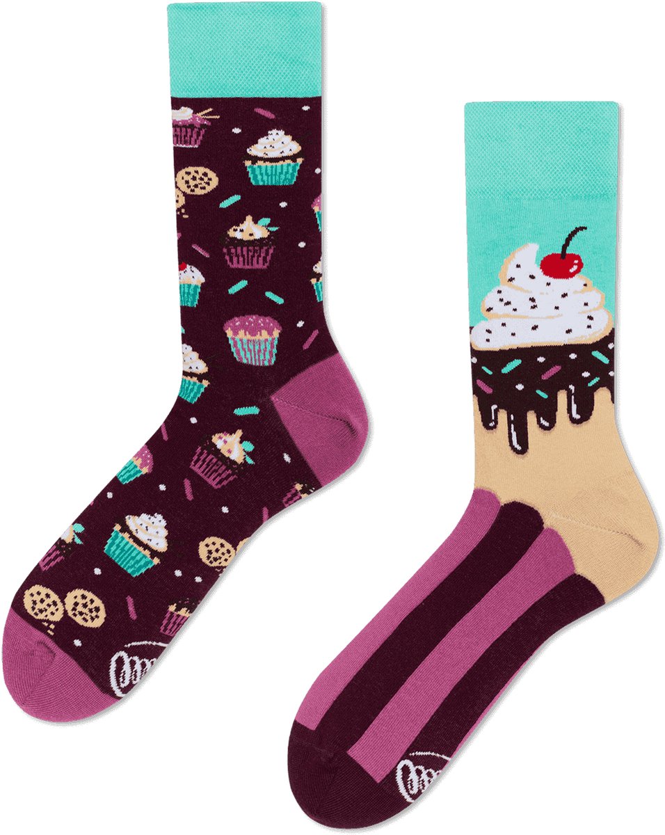 Many Mornings - The Cupcake - Unisex - Maat: 35-38 - gekke vrolijke grappige sokken