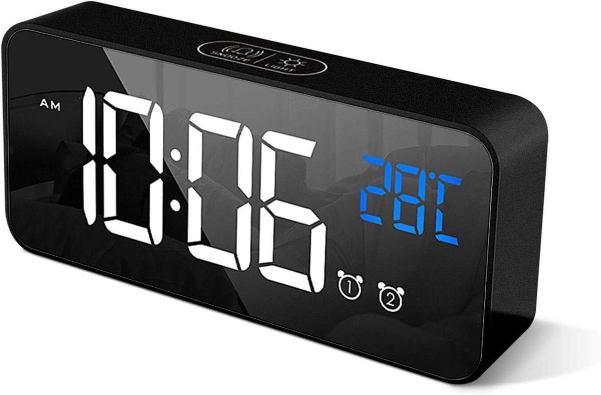 Wekker, Digitale Wekker met Temperatuur, Tafelklok met 10 Beltonen, Spraakgestuurd, 2 Weekers, Instelbare Helderheid en Volume, Snooze, 12/24H (Kabel Inbegrepen)