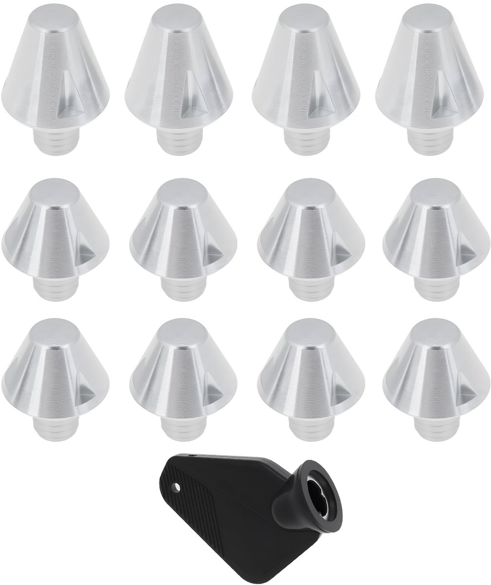 12 stuks Zilveren M6 Aluminium Voetbalschoen Spike 4 stuks/14mm, 8 stuks/10mm met Sleutel Compatibel met Adidas