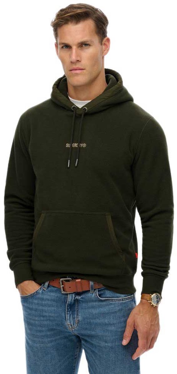Superdry Fleece hoodie met micrologo Heren Hoodies Groen