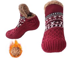 Pluche pantoffels voor mannen en vrouwen, pluche gevoerde nieuwe sokken, warme en antislip wintersokken, pluche thermische sokken,Wijnrood,L