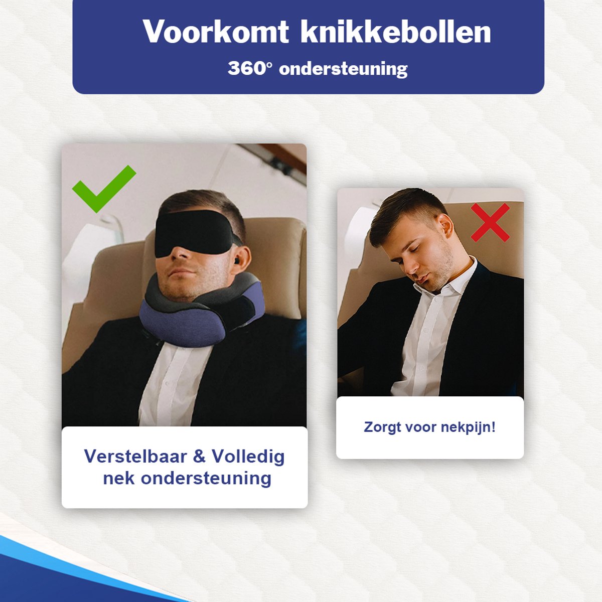 Sleeptight Nekkussen Vliegtuig of Auto - Reiskussen Set - 360° steun - Nekkussen Traagschuim - Travel Pillow Memory Foam - Met Oordoppen en Oogmasker - Blauw — afbeelding 2