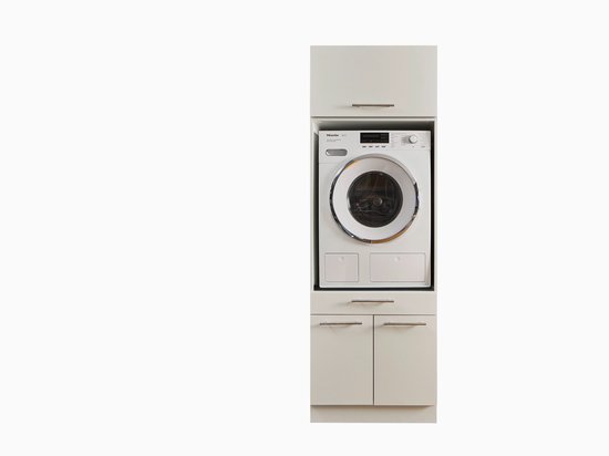 Laundry Wasmachine kast met verhoger en bovenkast - Wasmachine kast - Wasmachine ombouw meubel - Wit - Wasmachine ombouw kast - Hoogte 200 cm - Met bovenkast