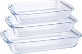 Ovenschalen Set - 3-Delig - Glas - Vaatwasserbestendig - Rechthoekig - 2,2L, 1,6L en 1L - Extra Stevig - Transparant