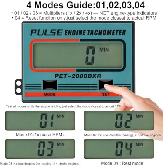 Toerenteller voor Kettingzaag en Grasmaaier - 3 Modi Inductieve Tachometer — afbeelding 4