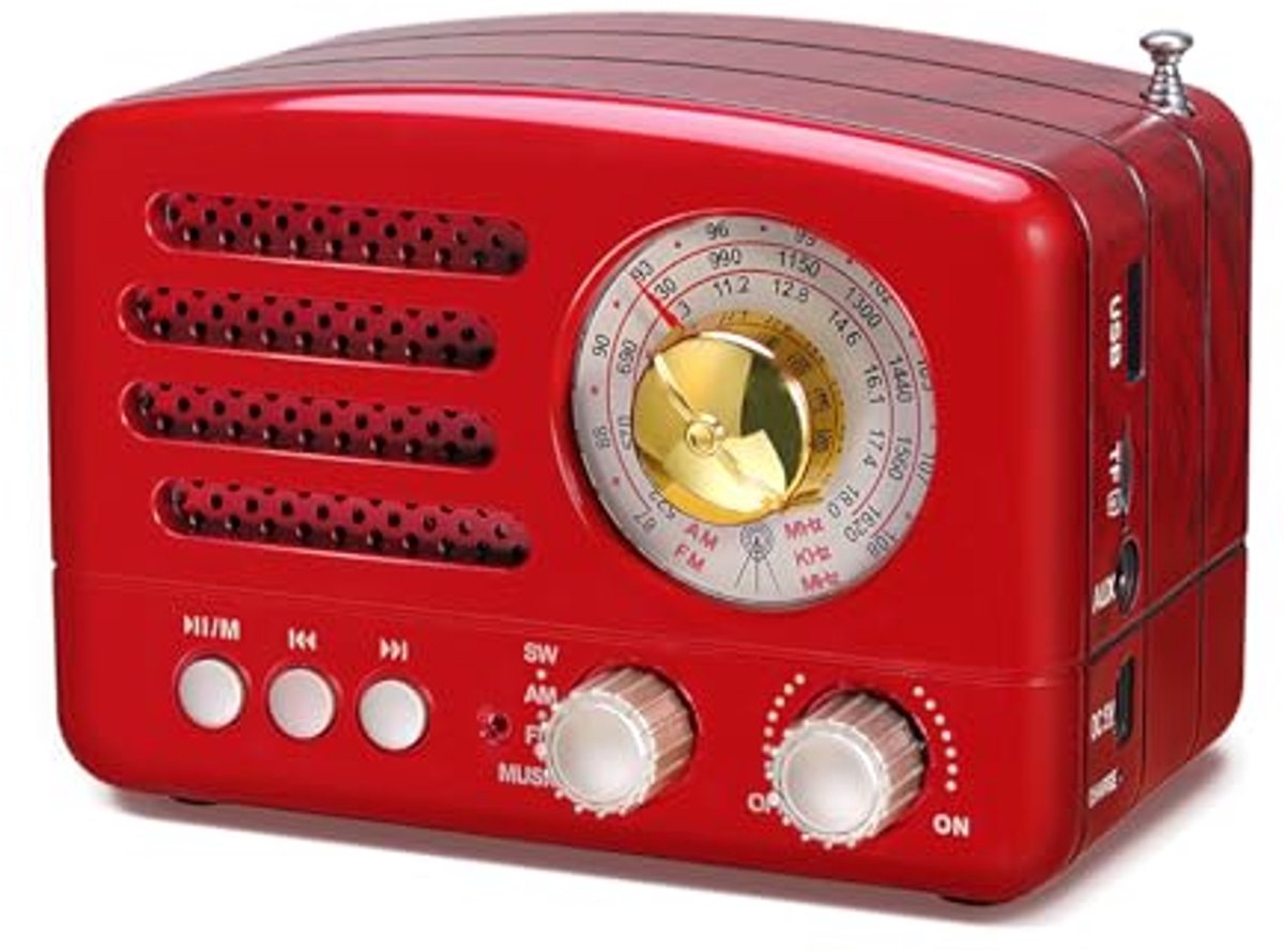 Vintage Draagbare Radio met Bluetooth en Oplaadbare Batterij - FM/AM/SW, Ondersteunt USB/TF