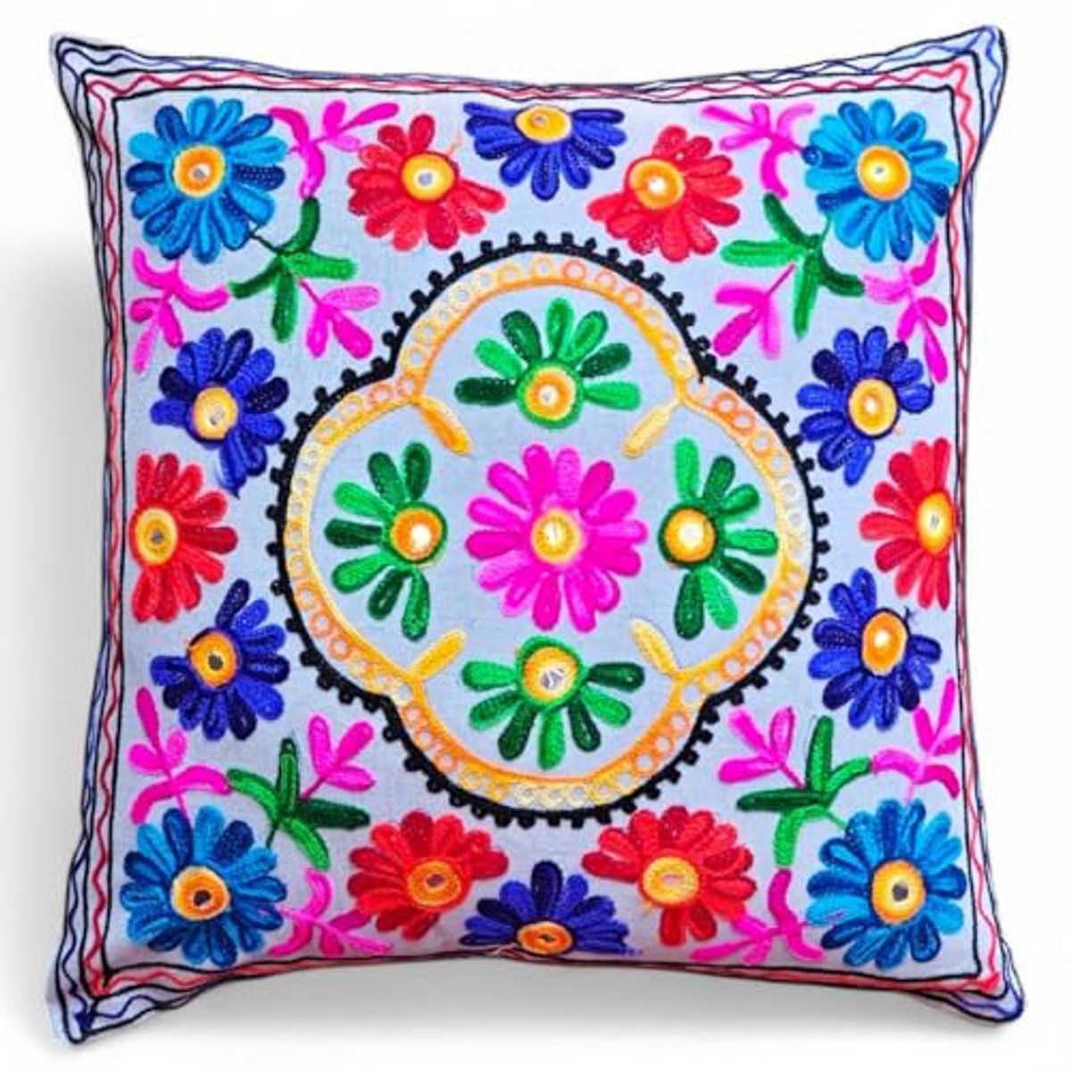 Etnische Bloemen Borduur Kussenhoes 40 x 40 cm - Grijs Boho Style