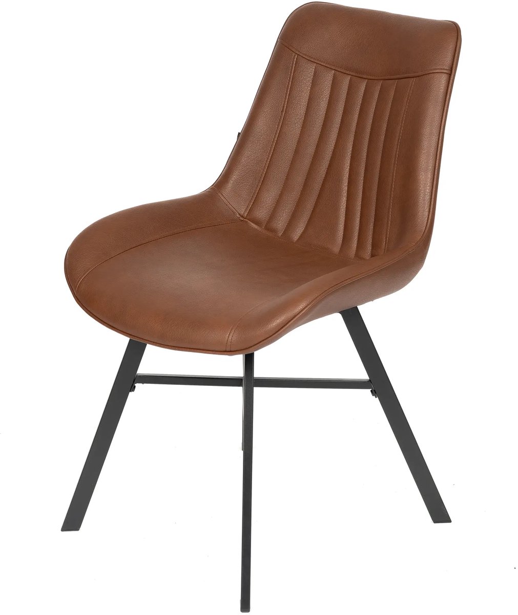 DepotHome - Federico | Eetkamerstoel set van 2 – Cognac PU Leer – Zwarte metalen Poten – Restaurant of eetkamer