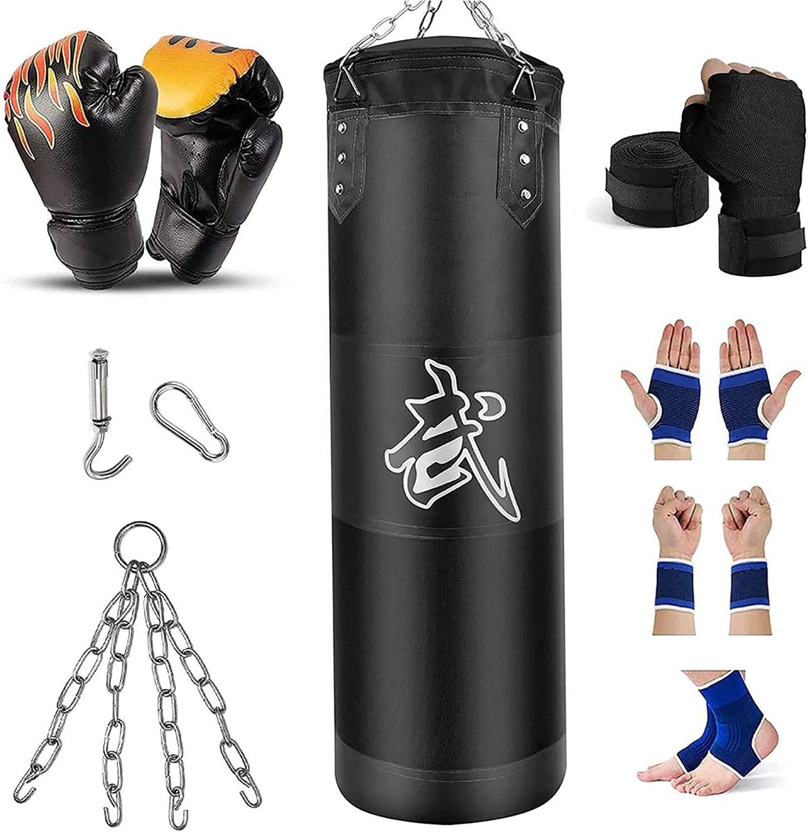 Zware bokszak voor volwassenen, jongeren en kinderen met bokshandschoenen en accessoires voor MMA, kickboksen en meer