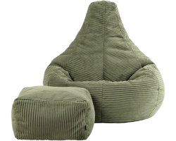 icon - Dalton Zitzak Fauteuil met Poef - Gaming - Ribfluweel - Saliegroen