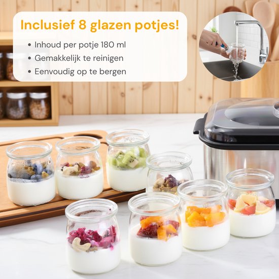 Yoghurtmaker - Yoghurt maker - Yoghurt machine - 8 glazen potten - RVS van Merkloos — afbeelding 4