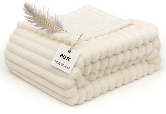 BOTC Luxe Fleece deken - Plaid - Super Zacht, Warm en Donzig - Cadeau - 150x200cm - Gebroken wit
