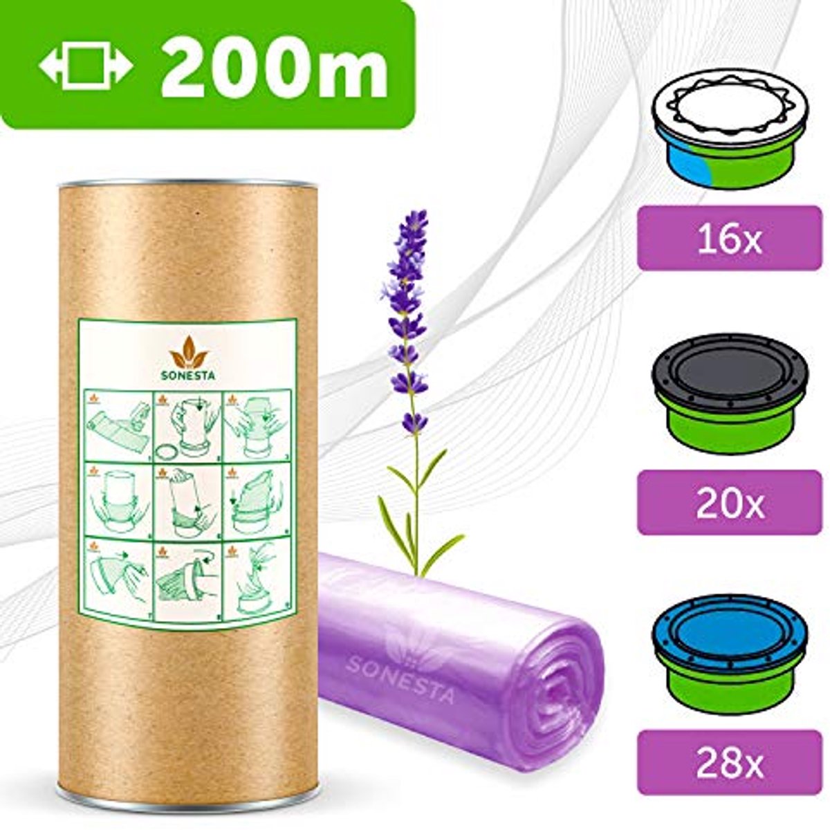 Image of 200 m ECO navulfolie voor luieremmers met lavendelgeur en universele compatibiliteit