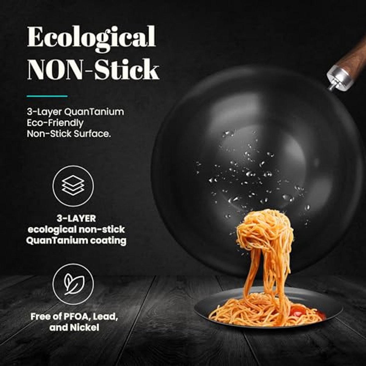 Milieuvriendelijke Carbon Wok 24 cm met Quantanium Antiaanbaklaag - Geschikt voor Inductie, Gas en Elektrisch