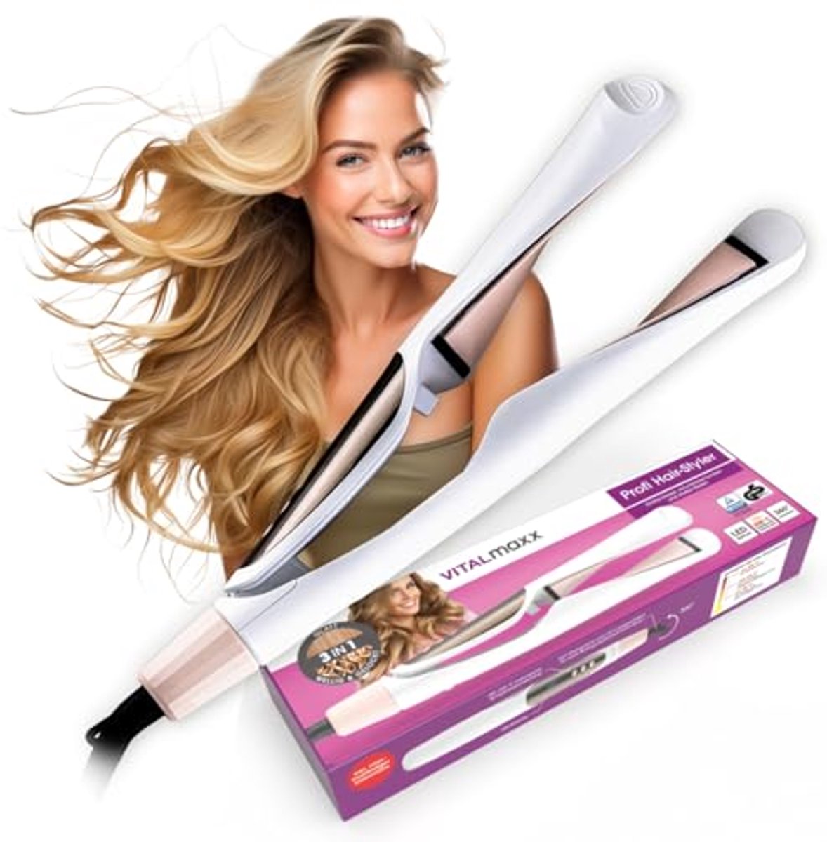 3-in-1 Hair Styler met LED-display en Temperatuurinstelling van 150-230 °C