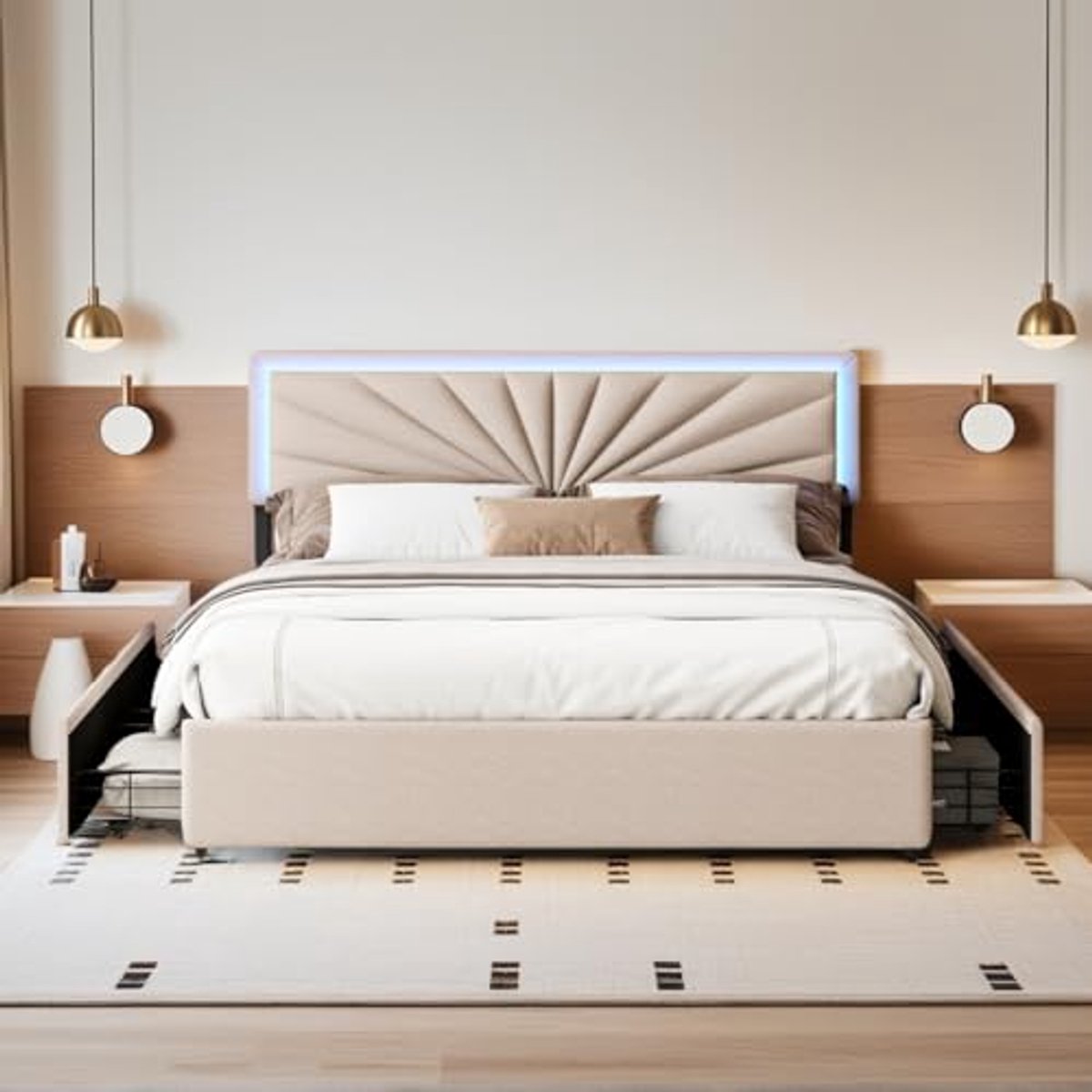 Tweepersoonsbed met Ledverlichting en Opbergladen - 160 x 200 cm