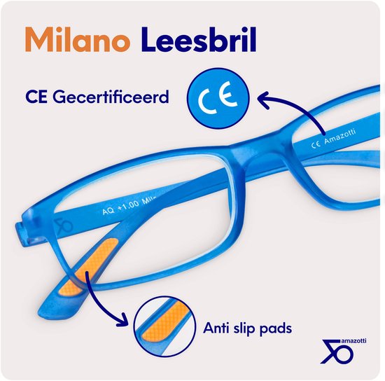 Amazotti Lunettes de lecture Milano Force +3,00 - Set de 4 - Trendy Vert, Rouge, Blauw, Transparent - Lunettes de Lecture Femme et Homme
