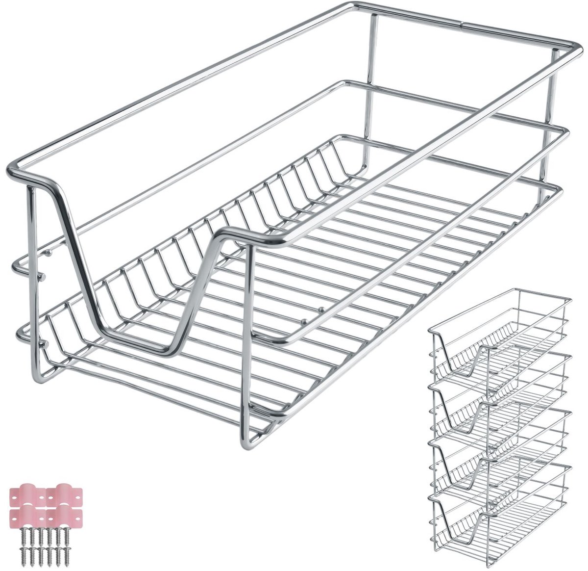 tectake® Set van 4 Telescopische Lades - Schuiflade - Keukenkast Organizer - Keukenrek - Keukenlade - 30 cm Breed - Draagkracht 25kg