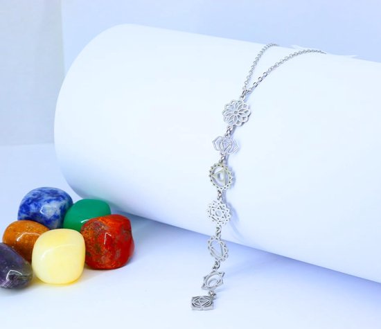 LIKGREAT 7 chakra-halsketting voor vrouwen, roestvrij staal, spirituele genezing, chakra-hanger, ketting, yoga, meditatie, sieraden voor Moederdag, one size, Roestvrij staal, Geen edelsteen