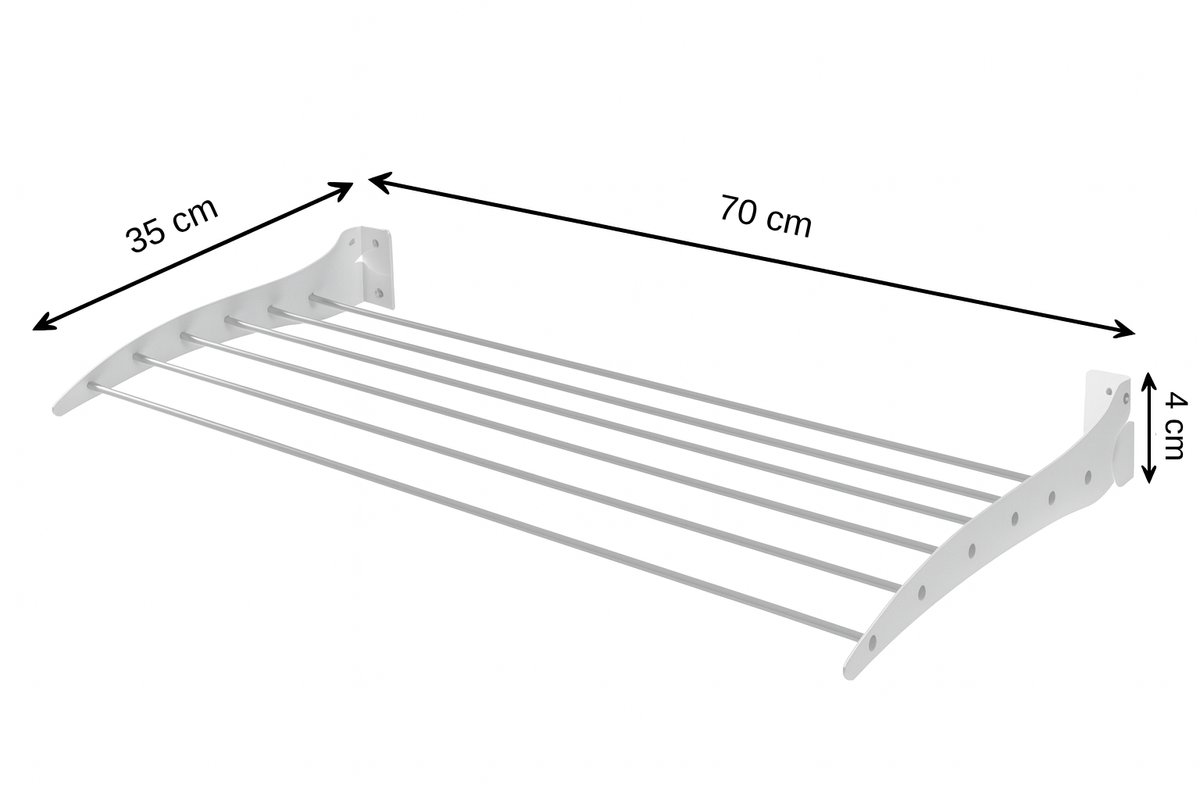 LUNOR Roma – Wasrek – Opklapbaar Wanddroogrek – 70x35 cm – Wit – RVS – Ruimtebesparend Droogrek