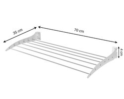 LUNOR Roma - Wasrek - Opklapbaar Wanddroogrek - 70x35 cm - Wit - RVS