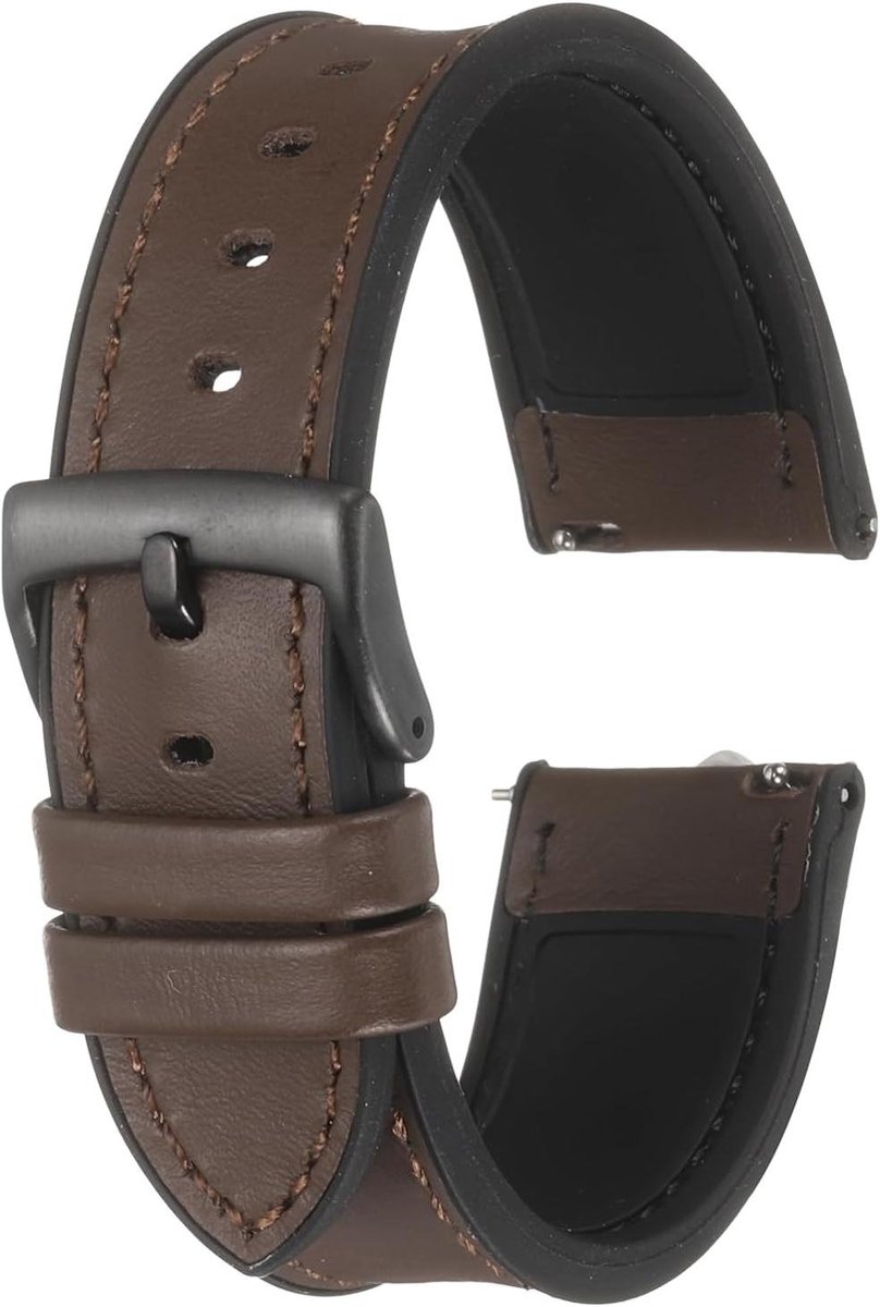 Echt leren horlogebandje 22mm breed met snelle wissel - waterdichte voering - bruin en zwart - geen edelsteen
