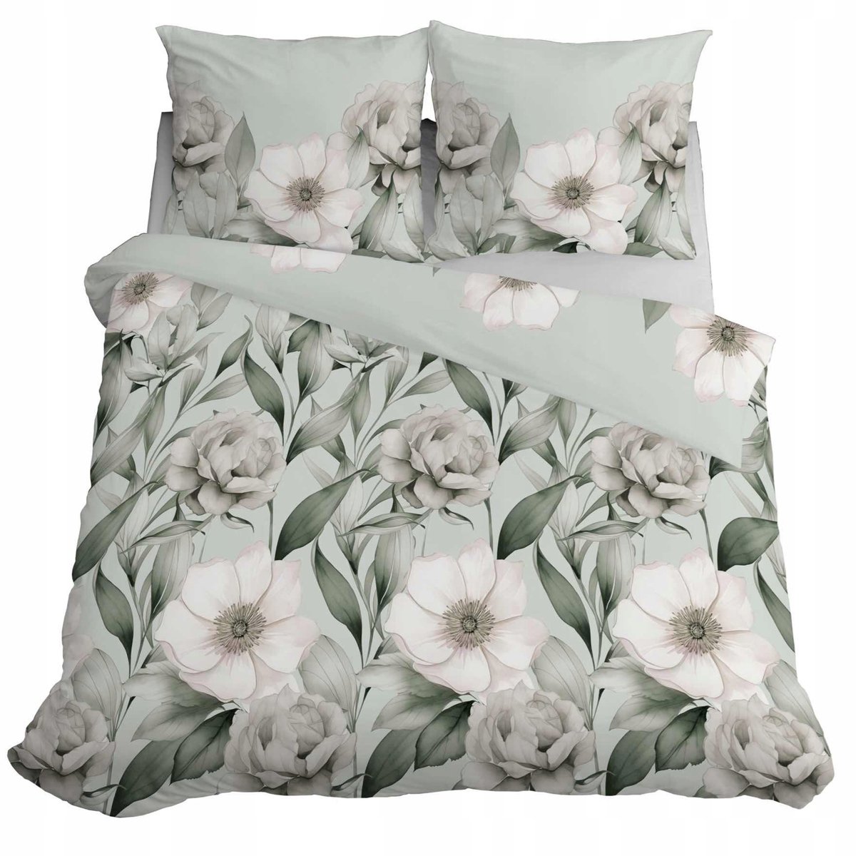 Detexpol Home Satijn Dekbedovertrek 220x200cm Groen Bloemen 100% Katoen