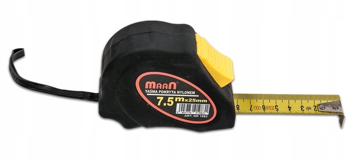 Rolbandmaat 7,5m met Nylon coating en Stalen Blokkeerfunctie