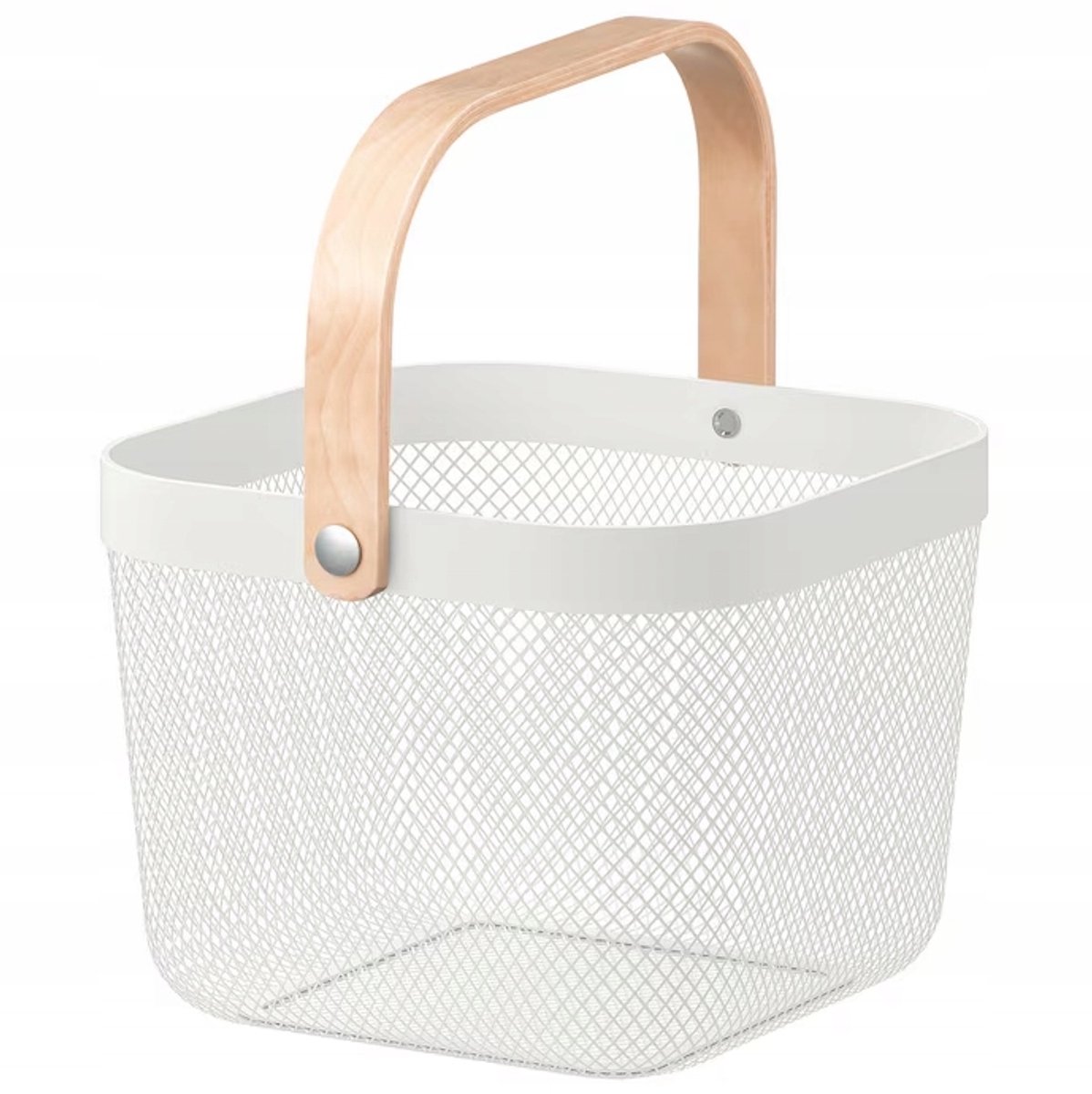 RISATORP Universele Mand - Wit Metaal & Berkenhout - 25x26x18 cm