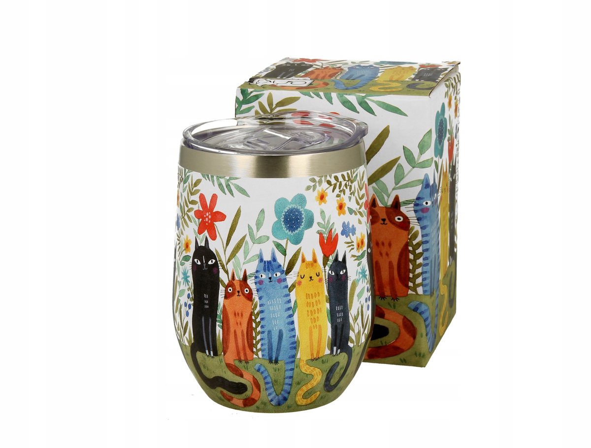 Koffiebeker Thermos Koci Świat met Katten & Bloemen - 330ml
