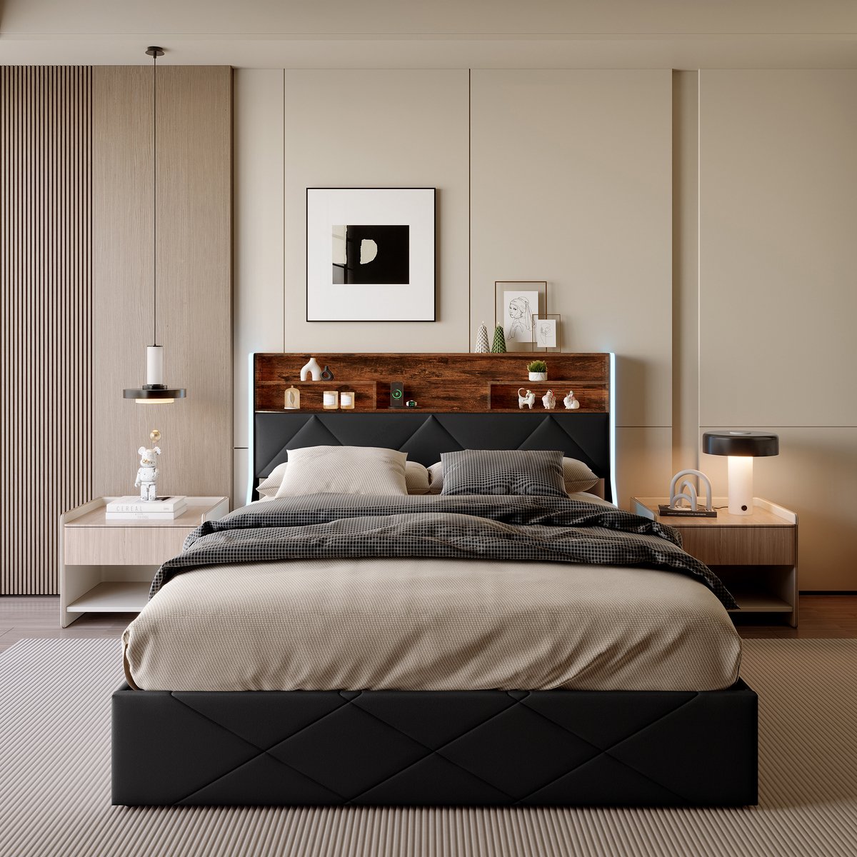 SHOPENTRA Zwart PU Tweepersoonsbed 160x200 cm thumbnail 5