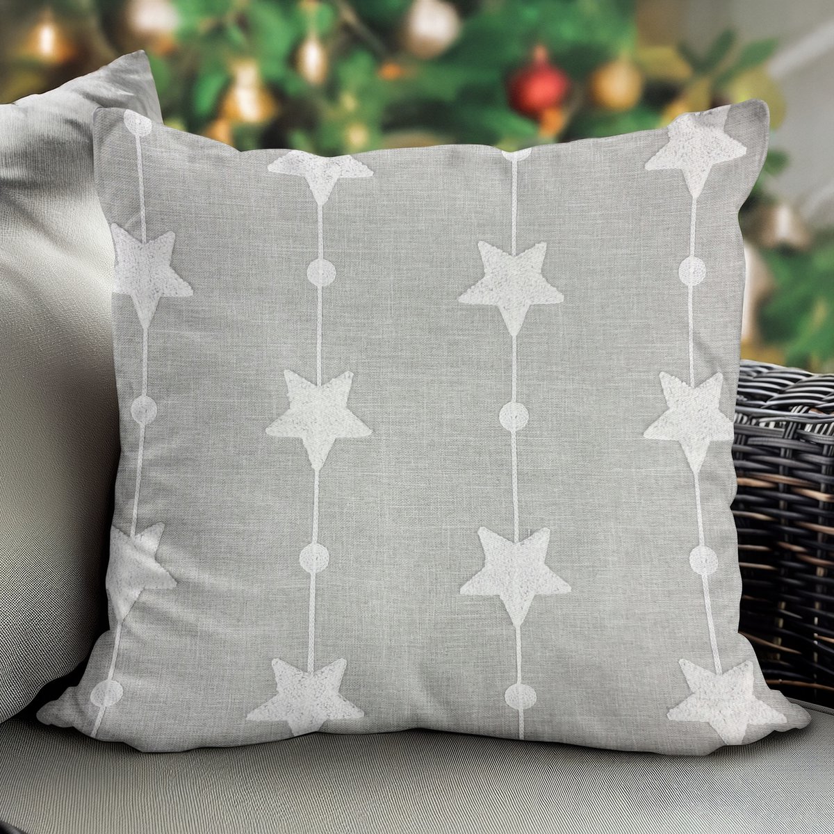 Kerstkussenhoes 40x40cm - Winter Sterren - Grijs/Wit
