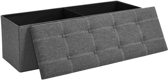 Tabouret de rangement 110 x 38 x 38 cm , en Tissus Grijs , avec compartiment de rangement dissimulé et pliable. Gain de place. Doux et agréable au toucher. Idéal pour chambre, salon ou entrée.