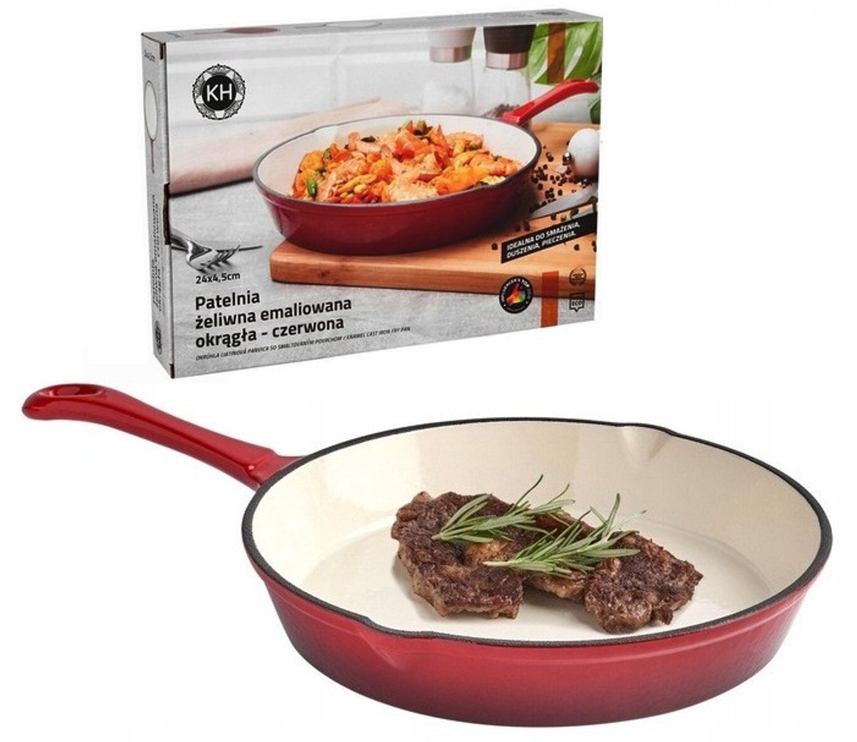 Gietijzeren Pan 24 cm - Geëmailleerd, Geschikt voor Oven & Inductie