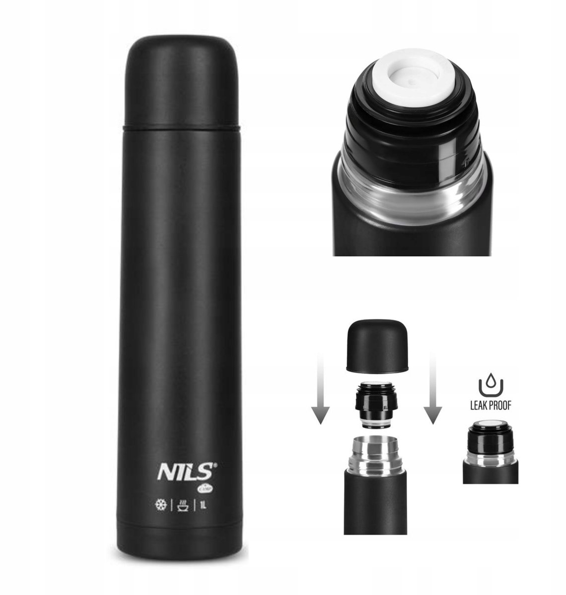 Nils Camp NC3804 Thermos 1L Zwart RVS - Ideaal voor Outdoor & Reizen