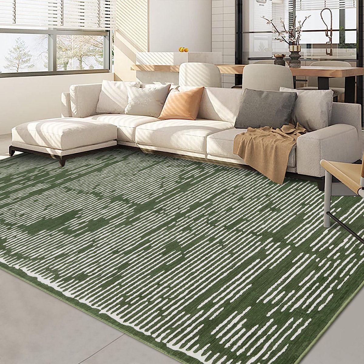 Woonkamervloerkleed 160 x 230 cm Groen - Wasbaar kortpolig vloerkleed, Effen, Antislip, Extra Zacht, Pluizig Vloerkleed voor de Slaapkamer