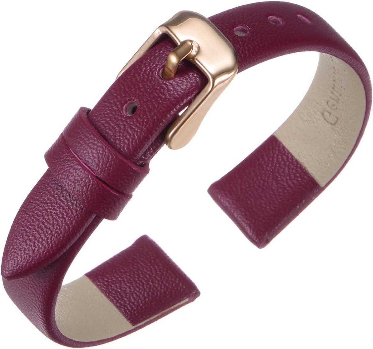 Leren horlogebandje 14mm - Echt leer met roestvrijstalen gesp - Vintage reservearmband smartwatch - Dames en heren - Paars