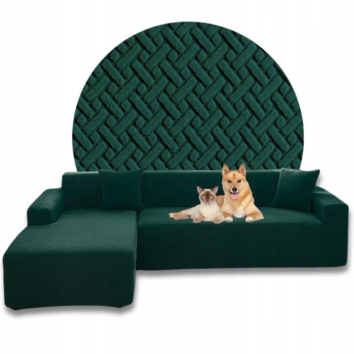 Hoes Hoekbank Jacquard Visgraat Premium Donkergroen (2 stuks)
