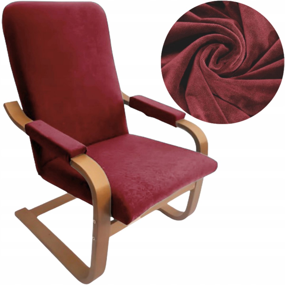 Elastische Stoelhoes Fink, Velours Pluche, Bordeaux, OEKO-TEX