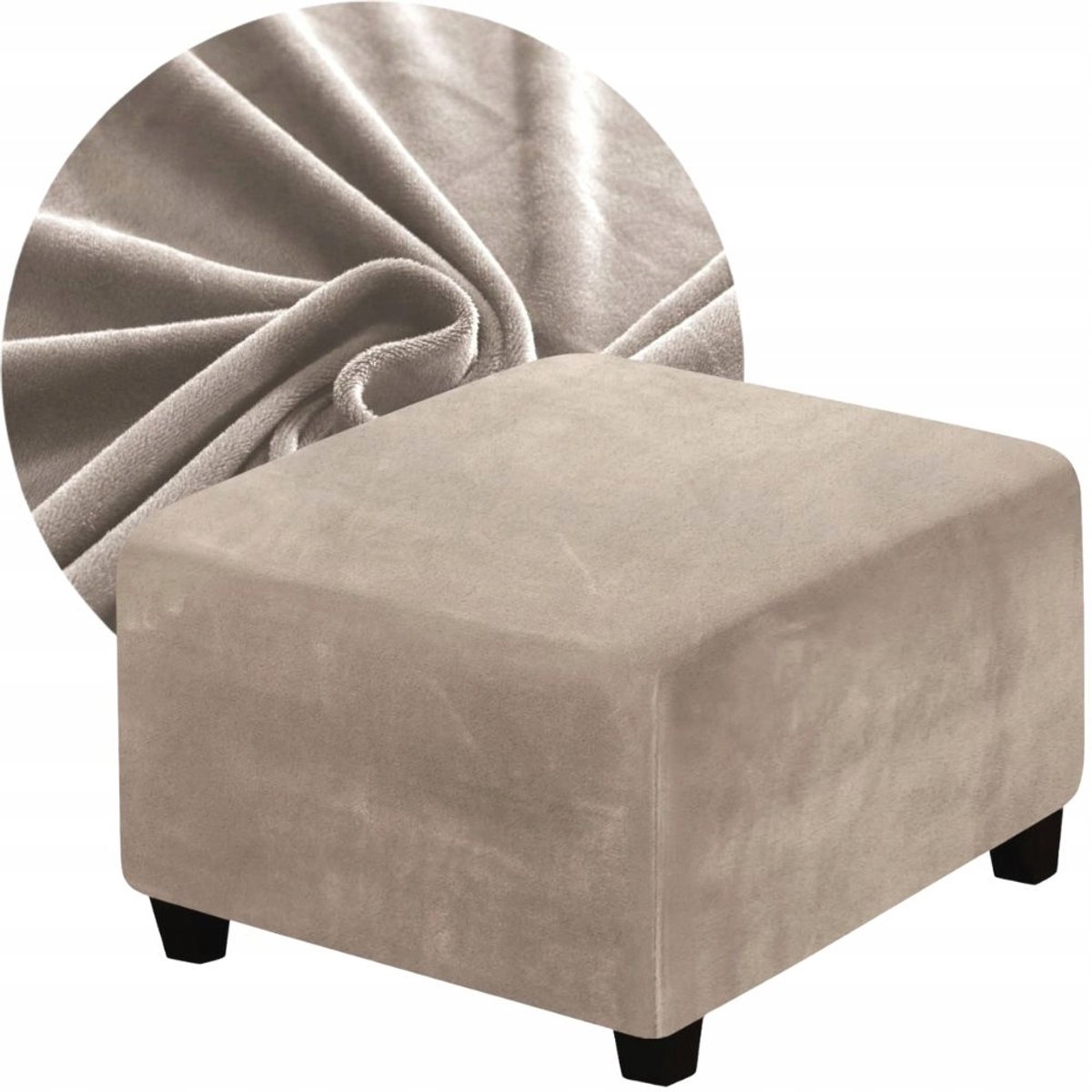 Elastische Pof/Voetenbank Overtrek - Premium Velours, Beige