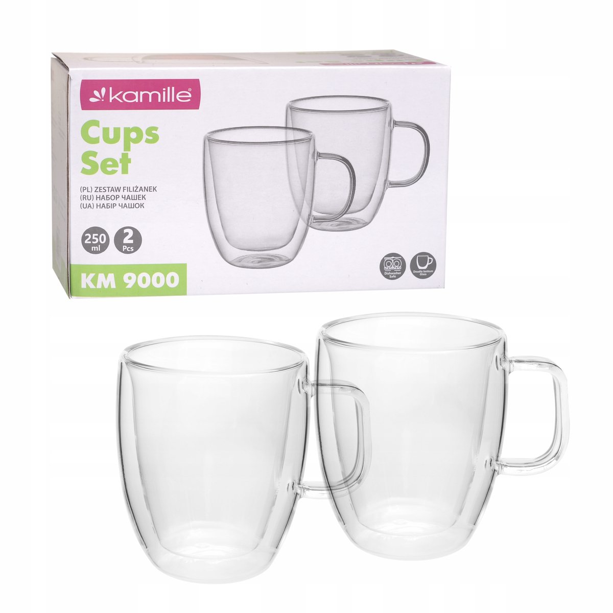 Kamille thermische glazen set 2x 250ml - dubbelwandig borosilicaatglas