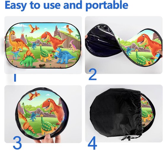 Zonwering voor in de auto, baby, met uv-bescherming, zonneklep voor kinderen, cartoon-dinosauruspatroon, opvouwbaar, voor kinderen, autoruiten, zonnescherm, voor baby's, 44 x 35 cm, 2 stuks van Writool — afbeelding 5