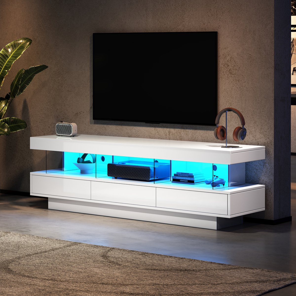HAUSS SPOLE TV meubel - TV-kast hoogglans met LED-verlichting en Bluetooth App bediening -